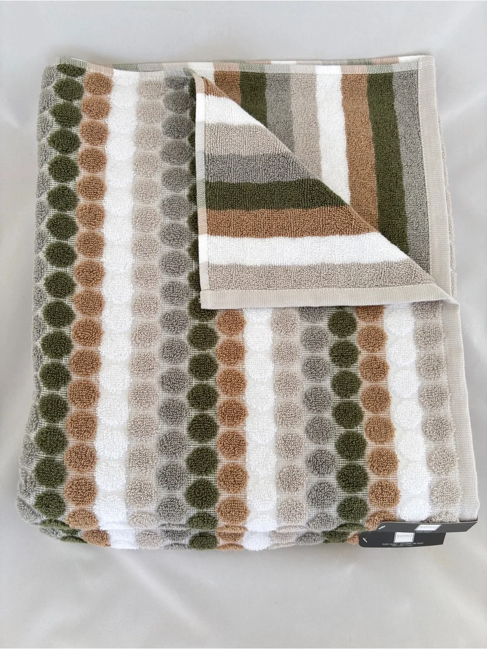 NWT Soho Living 2Pc Cotton Retro Earth Tone Polka Dot Striped Fall Bath Towels